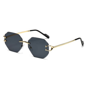 JN IMPRESSION fashion Octagon rimless cut edge sunglasses womens new European street snap Sunshades trendy sunglasses