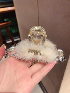 Japanese and Korean Exquisite Special-Interest Design Rhinestone Letter Plush Hair Clip Jaw Clip Fashion All-Match Shark Clip Hairpin Hair Ornaments
