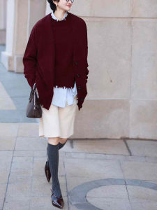 BOGUDU | Elegant High Quality Red Knit Wool Cardigan Vest Shorts 3-piece Set