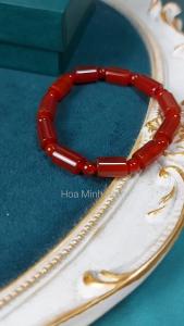 Vòng tay đá Mã Não lu thống đỏ 8x12 li phối xen kẽ viên mã não tròn thịnh vượng hợp mệnh Hỏa Thổ | Hoa Minh Gem
