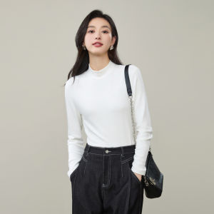 เสื้อเชิ้ตคอตั้งครึ่งตัวสำหรับผู้หญิง ทรงสลิมฟิต แขนยาว ผ้าผสม ความรู้สึกระบายได้ดี อบอุ่น ลำลอง สำหรับใส่ไปทำงาน