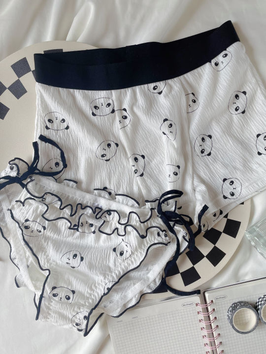 Underwear%20Set%20Female%20Male%20Pink%20Cartoon%20Print%20mid%20Waist%20Polyester%20Fiber%20Youth%20Couples%20Briefs%20Flat%20Angle%20Pants%20-%20Image%204