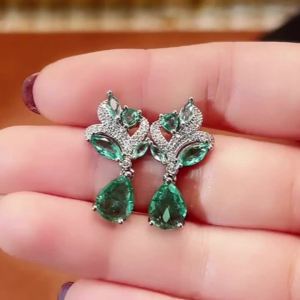 Huitan Elegant Green Cubic Zirconia Drop Earrings Women for Engagement Wedding Party Aesthetic Female Accessories Gift Jewelry