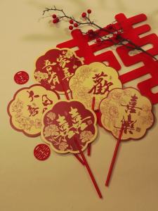 Wedding bride sisters group bridesmaid fan group fan wedding Chinese wedding morning gown photo props Double sided red happiness fan