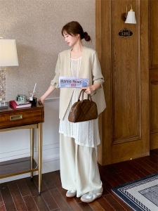 Elegant Lace Cover up Suit Casual Pants Set Womens Spring Autumn 2025 New High-End Three Piece Set OOTD Outfit