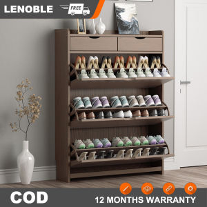 LENOBLE Shoe Cabinet Wood Shoe Cabinet Long100cm 3 Doors 6 Layers Shoe Storage Cabinet Large Capacity 30 Pairs of Shoes