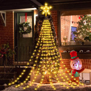Christmas Waterfall Light 8 Modes USB/Solar Five-pointed Star Christmas Tree Light Festival Decor