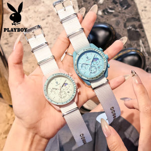 PLAYBOYนาฬิกาเพลย์บอยโครโนกราฟสำหรับผู้ชายและผู้หญิง-สไตล์สปอร์ตแฟชั่นสายไนลอนกันน้ำ4สี (สีชมพู/ดำ/ขาว/เทา) แบรนด์ของแท้ 3508