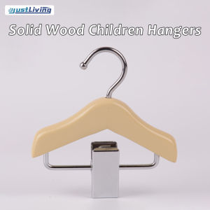 JustLiving 1Pc Colorful Wooden Kids Hangers Childrens Hangers with Clips Solid Wood Mini Hanger for Pet Clothes Dog Clothing Hanger with Clip for Pet Accessories