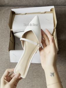 Giày mũi nhọn nữ 5cm màu trắng Emi & Rose - IRIS MULES White