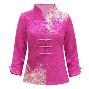 New Womens Hanfu Tang Costume Summer Seven-Sleeve Top Chinese Style Reformed Cheongsam Fashionable Mommy Clothes Cotton V-neck Slim Fit