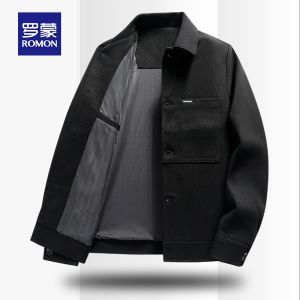 ROMON | แจ็คเก็ตทำงานผู้ชาย Romon ฤดูใบไม้ผลิและฤดูใบไม้ร่วง แจ็คเก็ตคอปกปิด หนา แฟชั่นลำลอง แขนยาว ปกติ