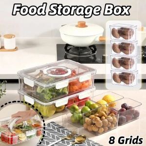 8 Grids Divided Serving Tray Fruit Vegetable Container Food Storage Box Cabinet Kitchen Fresh-keeping Separator Box