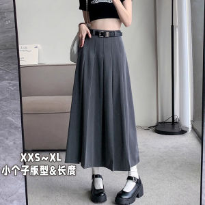 High Waist A-Line Suit Skirt Womens Autumn Long Pleated Miniature Height Illusory High Waist Drapey Polyester Long Skirt