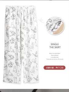 Cute Cartoon Cat Pants Loose Fit Pure Cotton Thin Home Pants Womens Spring Autumn Summer Cotton Home Pants Comfortable Sleepwear