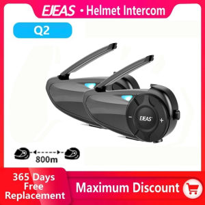 EJEAS | EJEAS Q2 Motorcycle Helmet Intercom Bluetooth 5.1 Headset Quick Pair Up to 2 Riders Wireless Interphone Earphone Waterproof