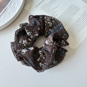 Korean Style Coffee Floral Double Layer Lace Edge Hair Ties Womens Fashionable Versatile Hair Bands High Elasticity Hair Rings