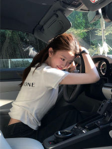 White Short Sleeve T-Shirt 2025 New Style Womens Fashion Slim Fit Letter Print Casual Top Korean Style Summer Wear