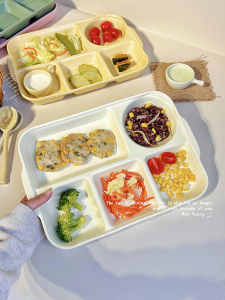 ชามกระดาษแข็งแบบหกช่อง ชามเซรามิก ทรงสี่เหลี่ยม ขนาดใหญ่ สำหรับผู้ใหญ่ อุปกรณ์การกินอาหารเพื่อสุขภาพ