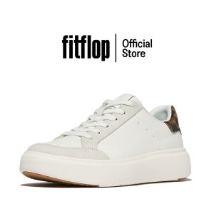 FITFLOP WOMEN RTG LEOPARD-BACKTAB LEATHER/SUEDE TRAINERS - URBAN WHITE/CHOCOLATE MIX (E4F-D26)