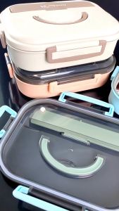 Kotak Makan Lunch Box Stainless 3 Sekat Anti Tumpah 1 Set Lengkap