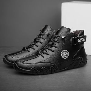 CLOHOO Mens PU Leather Lace Up Sneakers Black Casual Walking Shoes Lightweight Comfortable Breathable Brown Shoes for Men