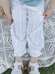 Breathable Lightweight Mosquito-Resistant Pants for Girls AnnieGirl French Countryside Style Embroidered Lace Long Trousers