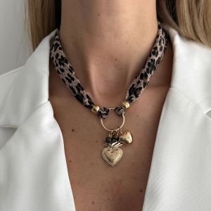 Salircon 2 Style Vintage Leopard Flannel Rope Chain Choker Necklace Women Punk Heart Metal Pendant Necklace Jewelry Female Gift