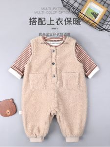 Thickened Fleece Baby Clothes Autumn Winter Set Romper with Overalls Warm Two-piece Suit for Babies Boys And Girls