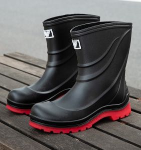 Flat Bottom Mens Rain Boots Waterproof Non-Slip Fishing Shoes Spring Summer Autumn Pure Color Internet Famous Rubber Shoes