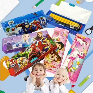 Pencil Case Large capacity school supplies Pencil Box W/sharpener Cartoon pencil box children gifts Double-sided magnetic pencil case