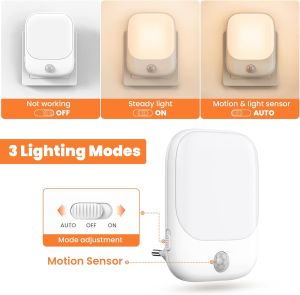1pc/2pcs EU Plug-In Motion Sensor Dimmable Night Lights Soft Warm White LED Night Lights with Dusk to Dawn Motion Sensor