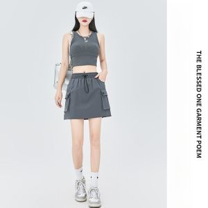 miiow | Black A-Line Mini Skirt Womens High Waist Thin Body Shaping Small Size American Retro Workwear Skirt Cat Person Short Skirt