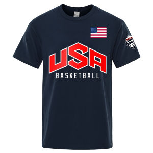 USA Basketballer Printed Street Casual T-Shirts Men Loose Oversize Clothing Breathable Cotton Short Sleeve Fashion Hip Hop Tees