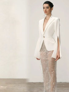 Elegant Chic Pure Color Slim Waist Jacket Women