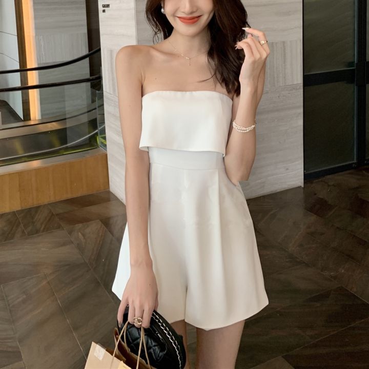 Women Summer Wide-leg Short Jumpsuit New Sexy Tube Top White
