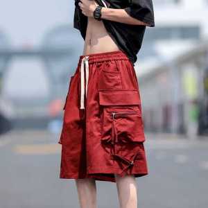 Japanese Style Mens Workwear Shorts Summer Street Style Casual Loose Multi-Pocket Five-Quarter Length Breathable Flat Front