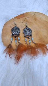 Ready Stock SG Silver Emblem Red Golden Pheasant Petite Feather Earrings Handmade Boho Feather Earrings
