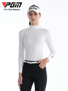PGM กอล์ฟฤดูร้อนน้ำแข็งผ้าไหมผู้หญิงรอบคอลูกเรือด้านล่างเสื้อกันแดดแขนยาวด้านล่างเสื้อยืดที่มีความยืดหยุ่นสูงระบายอากาศสบายแห้งผ้ากีฬา