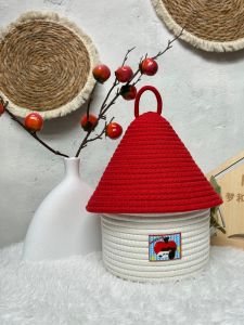 Candy House Cotton Rope Woven Cartoon Covered Desktop Storage Basket Snacks Miscellaneous Items Storage Basket for Adults