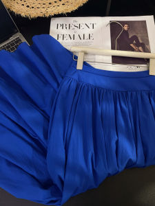 PAIBOLI | High Waist Umbrella Skirt Full Body Womens Klein Blue Pleated Half-length Skirts Summer Season Loose Fit A-line Skirts