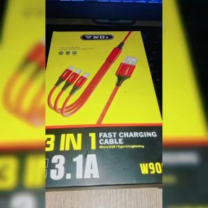 Kabel Data 3 IN 1 WO+ W906 MICRO USB TYPE C LIGHTNING Original 100% Quick Charge Data Cable Casan 3IN1