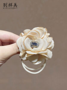 ยางรัดผมลายดอกกุหลาบสไตล์ฝรั่งเศส ยางรัดผมลายดอกกุหลาบชา ยางรัดผมแฟชั่นสำหรับผู้หญิง ยางรัดผมสุดหรูหรา ยางรัดผมลายดอกไม้