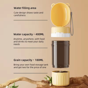 2-in-1 Leakproof Pet Bottle: 400ml Water + 180ml Food | On-the-Go Dog/Cat Travel Bowl for Hiking/Camping | Compact Dual Storage