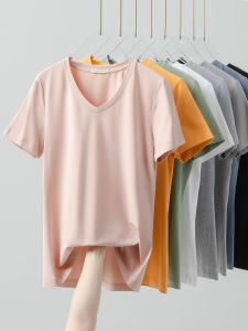 Slim Fit Modal Cotton Short Sleeve V Neck T Shirt Womens Pure Color Base Shirt Trendy Versatile Half Sleeve Body Shirt