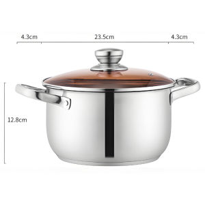24cm Stainless Steel Stock Pot Thickened Soup Pot Cooking Pot With Glass Lid Double Handle Saucepan