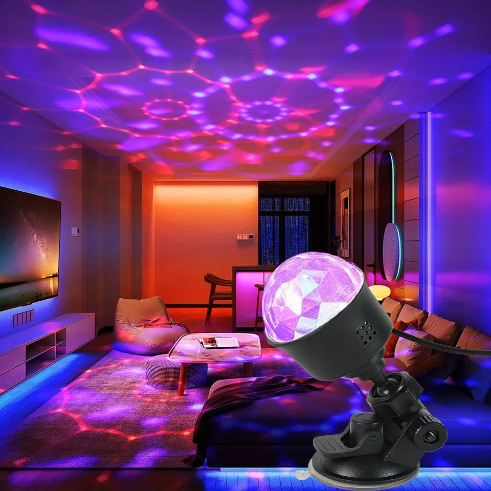 360 Degree Rotating Disco Ball Night Light Disco lamp LED Stage Flashing Light Projector Powered by USB Cable or Battery Operated Multicolor Strobe Lamp for Christmas Dance Parties Dj Bar (Black