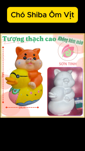 Tượng thạch cao Chó Shiba Ôm Vịt M67 (Không kèm màu) Bé Tô Màu Tô Tượng
