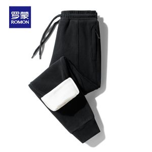 ROMON | Romon Fleece Lined Mens Sweatpants Thickened Cuffed Fleece Large Size Sports Casual Long Trousers Youthful Style Winter Wear
