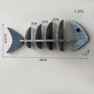 Mediterannean Ocean Style Fishbone Wooden Decorative Shelf Creative Home Wall Hanging Artistry Rectangular Decorative Rack